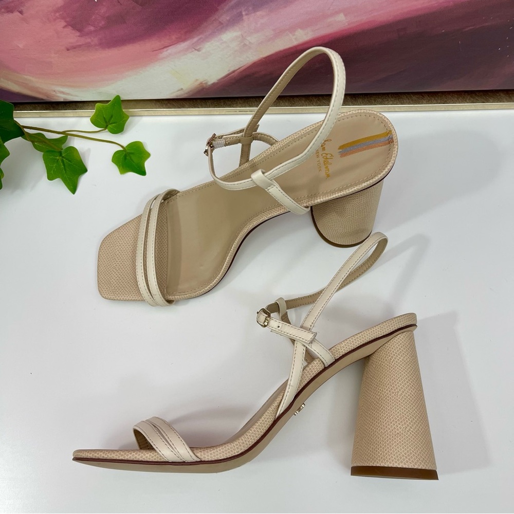 Sam Edelman Kit‎ Ivory Square Toe Slingback Strap Cylindrical Block Heel Sandals - Picture 9 of 12